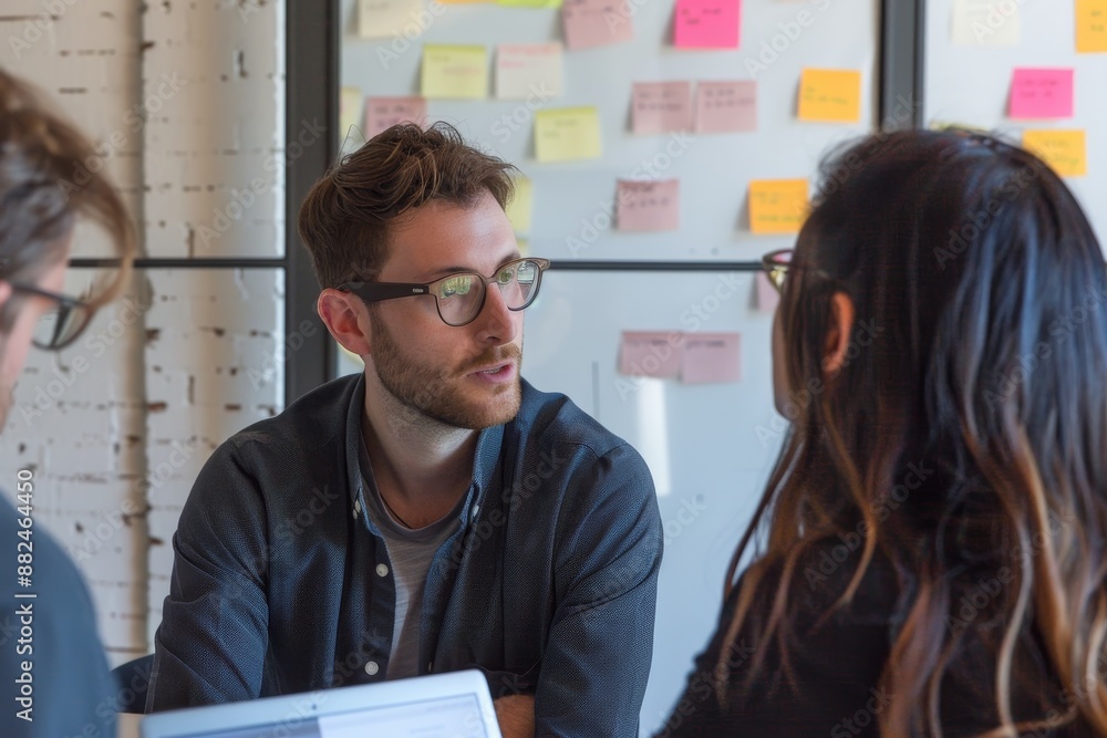 Poster a ux designer conducting user interviews and surveys, emphasizing user research and user-centric des