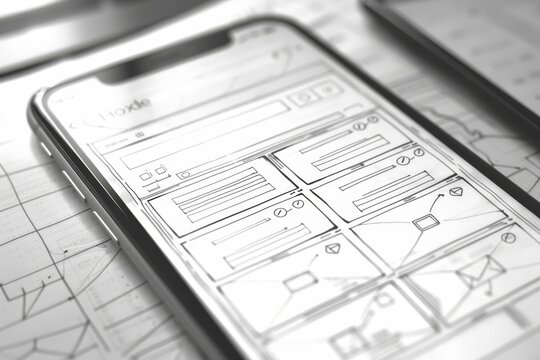 A wireframe sketch of a responsive email template, demonstrating UX design considerations for mobile-first design and accessibility