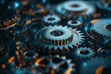 Conceptual image of rotating gearwheels, symbolizing the perpetual motion and interconnectedness of time and progress