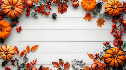 Autumn leaves and pumpkins backgound