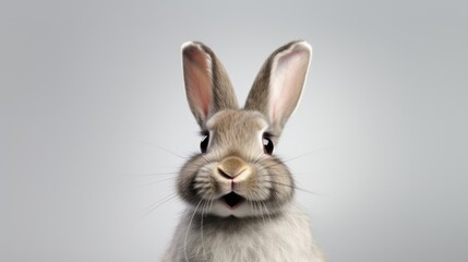 Fototapeta premium Surprised Funny Cute Bunny with Big Eyes on Light Background, Cute Animal Portrait