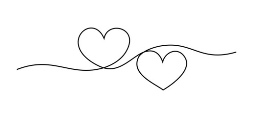 Two hearts icon from one continuous line. Hand drawing love symbol.