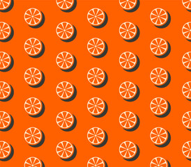 Vector seamless pattern with oranges on a orange background. Flat icons, fruit pattern background, wallpaper, print design