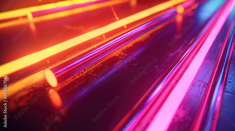 Aufkleber a close-up view of a train track illuminated by neon lights, suitable for use in advertising or prom