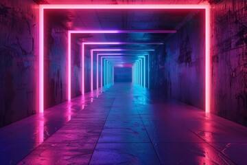 Obraz premium The empty neon tunnel provides an abstract, immersive background with a wallpaper feel, perfect for a bestseller with a futuristic theme
