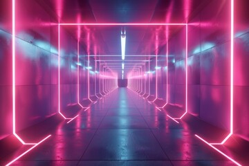The empty neon tunnel provides an abstract, immersive background with a wallpaper feel, perfect for a bestseller with a futuristic theme