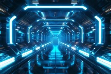 The empty neon tunnel provides an abstract, immersive background with a wallpaper feel, perfect for a bestseller with a futuristic theme