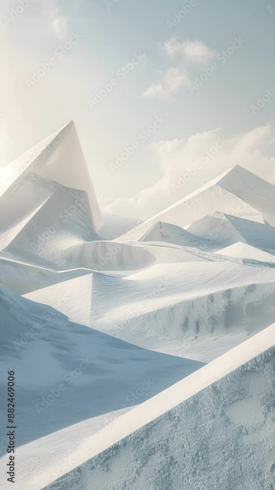 Poster triangular shadows dance across the snowy landscape adding depth and texture to this geometric tundr