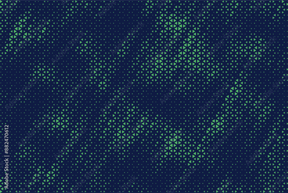 Poster Triangular Halftone Texture Retro wave Vector Geometric Technology Abstract Background. Half Tone Triangles Retro Blue Green Pattern. Minimal 80s Style Dynamic Tech Structure Wallpaper	