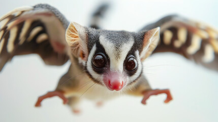 Obraz premium This captivating close up image showcases the enchanting features of a sugar glider a nocturnal marsupial known for its ability to glide effortlessly through the air