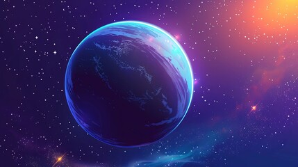A beautiful illustration of a lone planet with a glowing atmosphere set against the dark and infinite expanse of space, symbolizing the vastness of the cosmos and solitude.