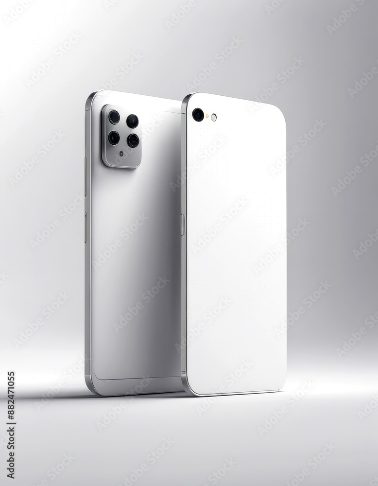 Poster flat smartphones perspective design interface white material front side ui back smartphone app icon 