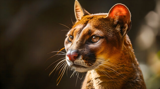 Majestic Portrait of the Elusive Fossa a Unique Carnivore from the Forests of Madagascar  The fossa is a cat like predator found only in the wild regions of the island nation known for its agility