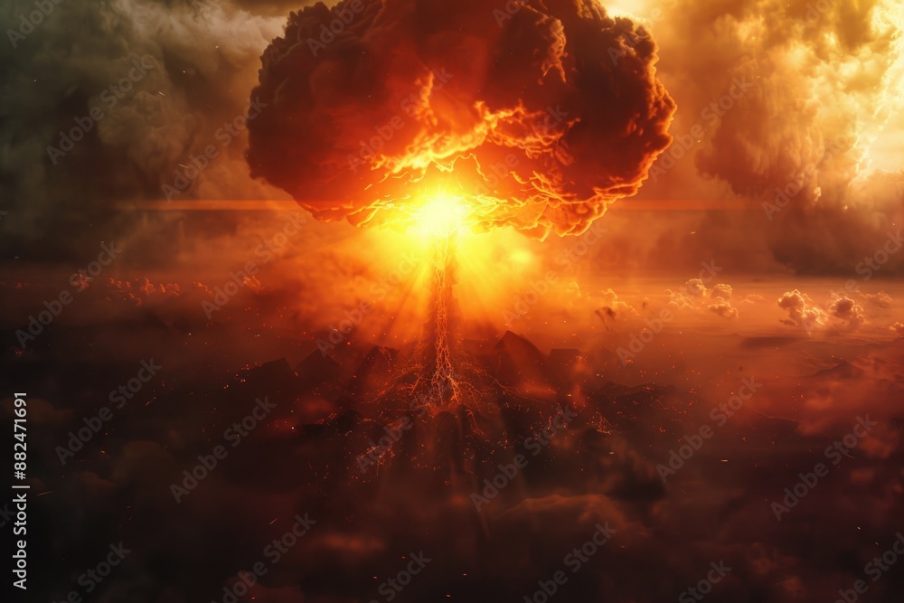 Poster cloud filled with smoke after a large explosion, suitable for use in scenes related to disaster or c