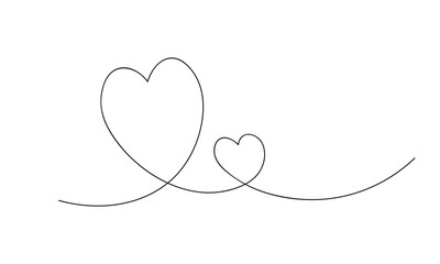 Heart line, one continuous line, drawing of a love heart