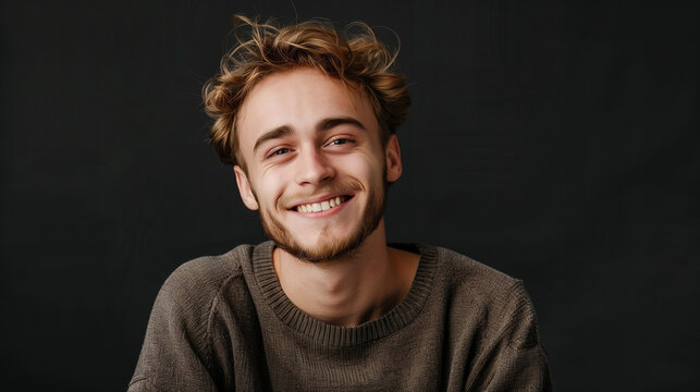 Portrait of a cute smiling guy on a black background