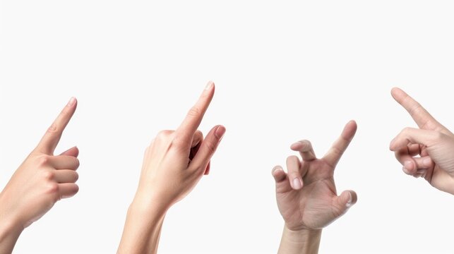 A group of people holding up their fingers for counting or identification purposes