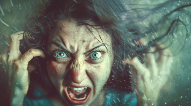 A dynamic portrait of a person amid a whirlwind of motion and light, reflecting intense emotions and mental chaos in bold, expressive strokes of a contemporary art form.