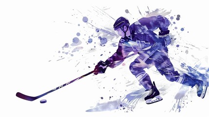 An abstract, vibrant depiction of a hockey player speeding on ice, illustrated in a flurry of colors and strokes to capture the swift motion and energy of the sport.
