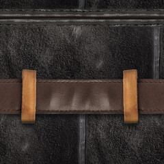 Seamless 4k photo texture photo of black colored suede leather material sewn together with leather strap.