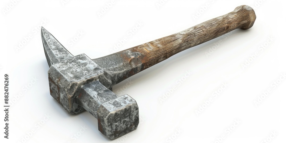 Aufkleber a close-up shot of a hammer with a wooden handle placed on a white surface, ideal for use in interio