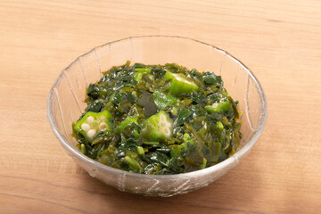 モロヘイヤ　めかぶ　オクラ　麺つゆ和え