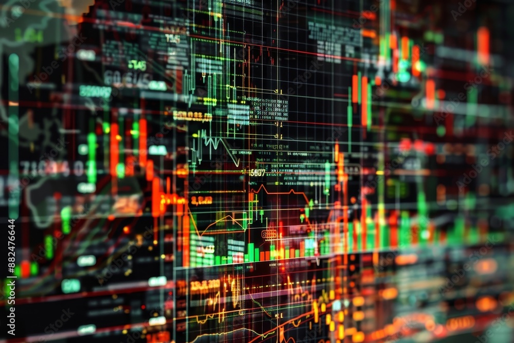 Poster a detailed stock market chart with multiple overlays for comprehensive analysis