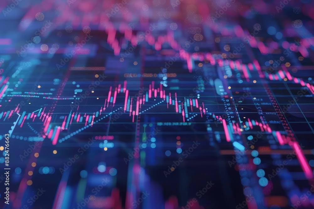 Poster a detailed stock market chart with multiple overlays for comprehensive analysis