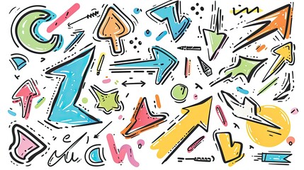 Graffiti elements, cartoon graffiti stickers for kids with arrows and lines, isolated in doodle style with simple line, vector illustration,   generated AI