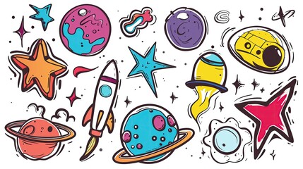 Graffiti elements, cartoon graffiti stickers for kids with space, isolated in doodle style with simple line, vector illustration,   generated AI