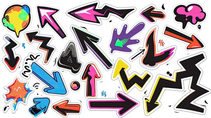 arrows. Graffiti stickers collection, isolated cartoon arrows and lines, white background, clip art style vector graphics,   generated AI