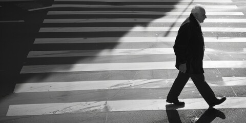 A person walking at a busy street intersection