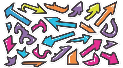arrows. Graffiti stickers collection, isolated cartoon arrows and lines, white background, clip art style vector graphics,   generated AI