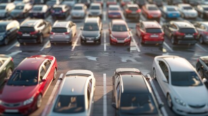 Fototapeta premium Car parking in outdoor parking Used car sales and rental services Car parking Car dealerships and dealer agent concept