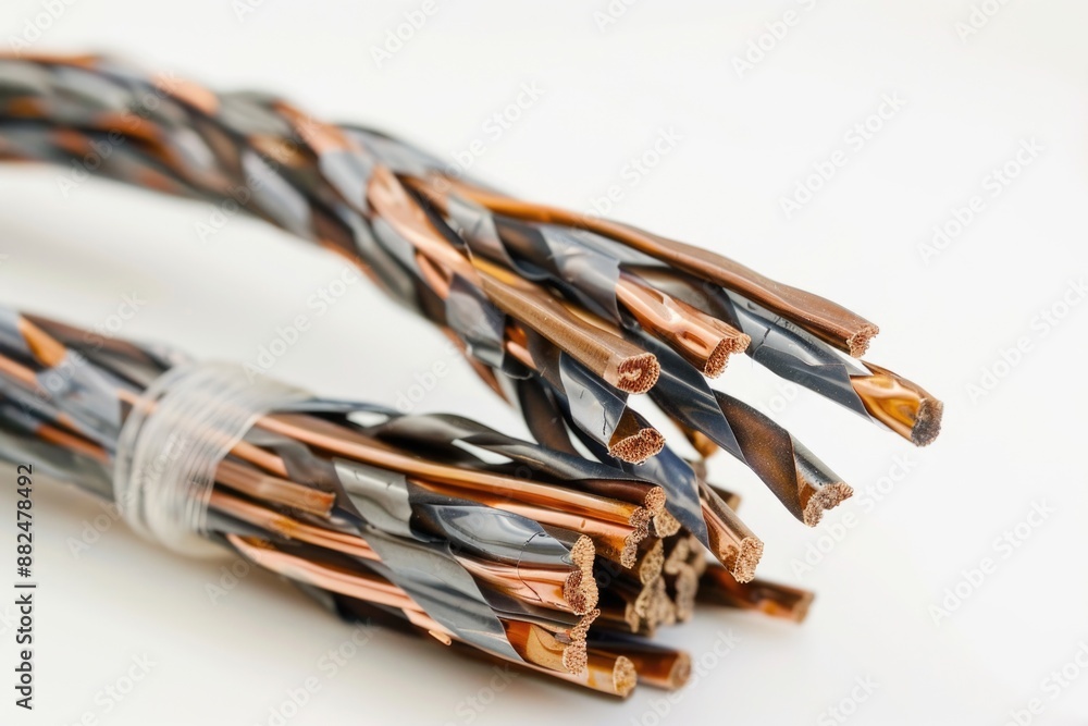 Poster a close-up shot of a collection of wires on a white background