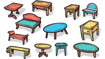 Graffiti stickers collection, isolated cartoon Console Table, white background, vector graphics in clip art style,  generated AI