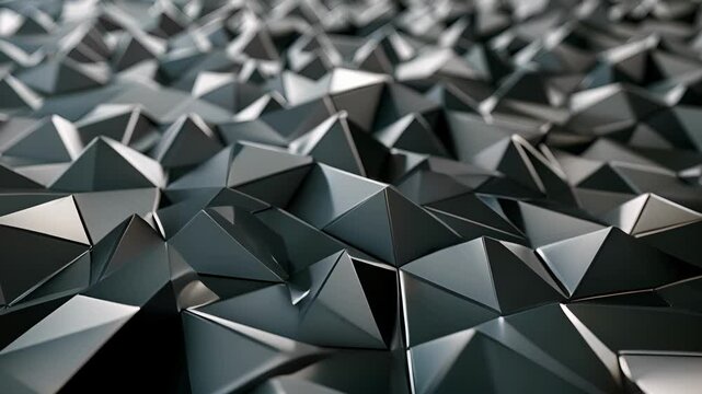 A strikingly abstract representation of a geometric field with bold triangles in shades of grey overlapping in a random yet cohesive manner.