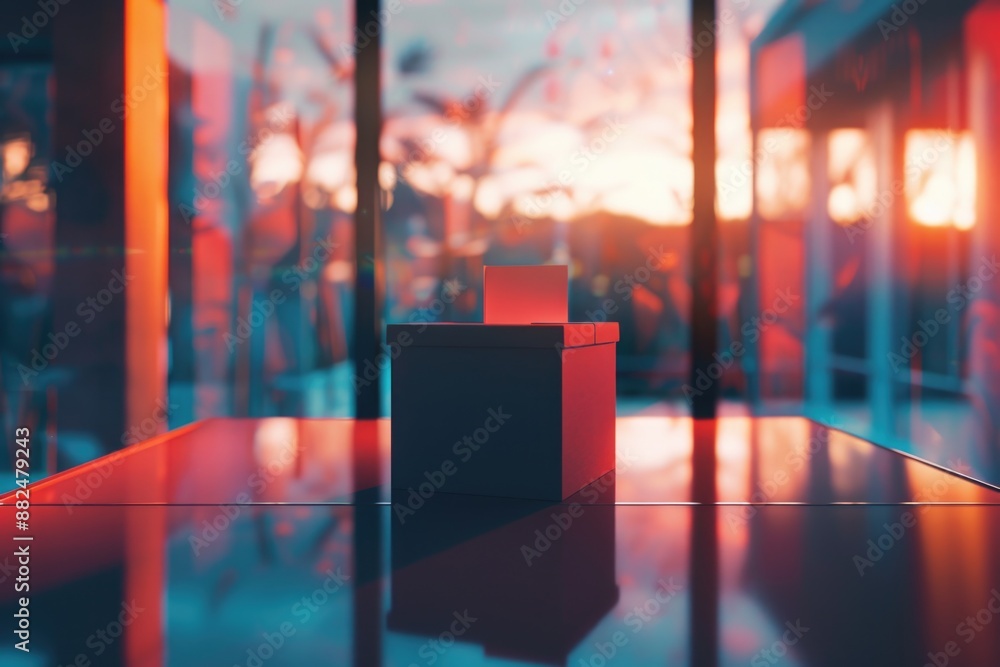 Poster a box sits atop a table near a window, offering a glimpse outside