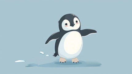 Fototapeta premium A cartoon penguin on a blue background.