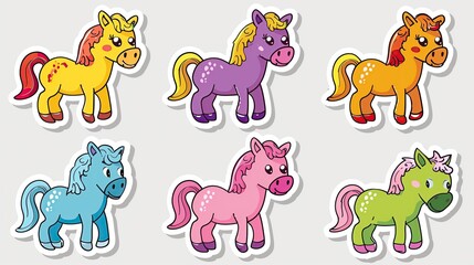 Fototapeta premium Graffiti stickers collection, isolated cartoon Horse, white background, vector graphics in clip art style, generated AI