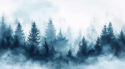 Winter Wilderness: Watercolor Foggy Forest Illustration