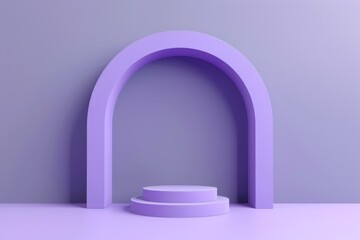 A simple architectural design featuring a purple arch with a white platform in the middle