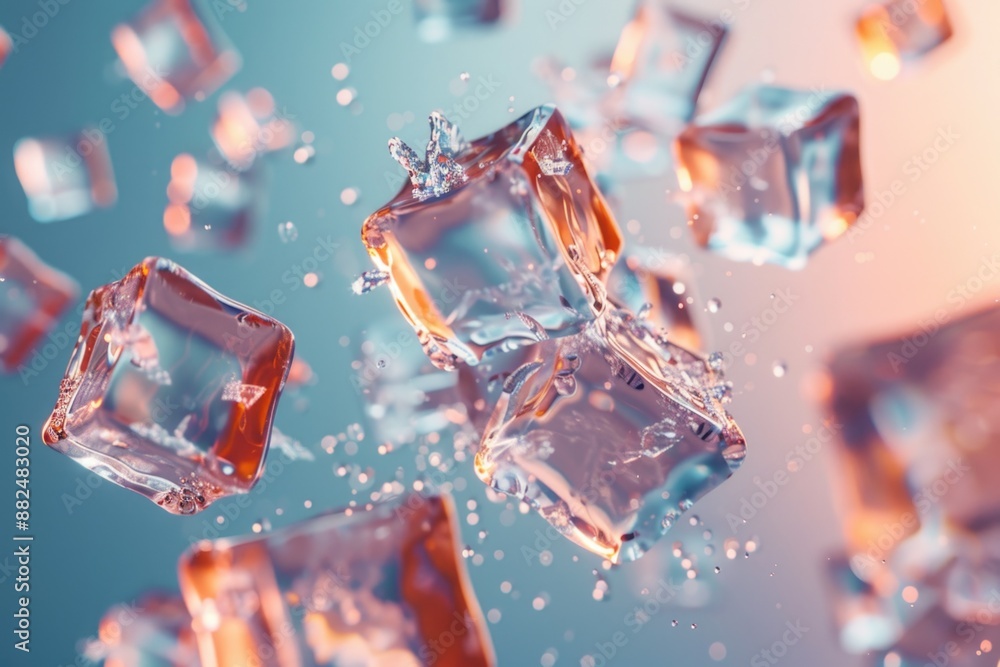 Poster A collection of transparent ice cubes are seen floating in the air, seemingly defying gravity
