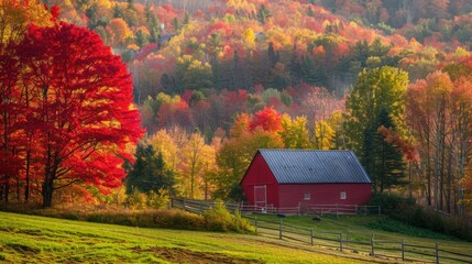 Obraz premium beautiful forest in autumn with yellow and orange trees with a blue sky