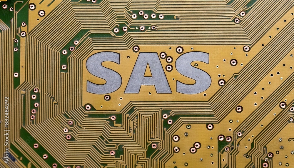 Poster sas computer circuit board close-up image