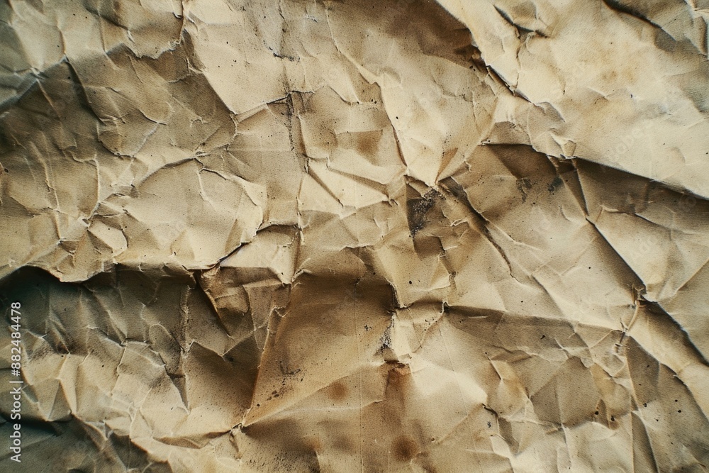 Aufkleber close-up view of a piece of brown paper with texture and folds