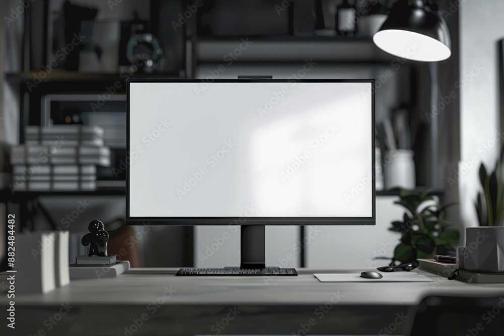 Poster a computer monitor sitting on top of a desk
