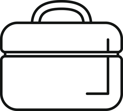 recommend clip art: Simple lunchbox container outline icon concept featuring a rectangular shape with rounded edges, a handle on top, and a clasp on the side