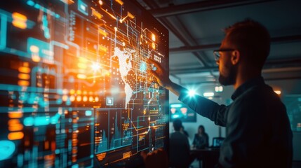 A photorealistic image capturing a team of developers in a collaborative meeting, brainstorming around a large digital display filled with intricate software architecture diagrams and interactive