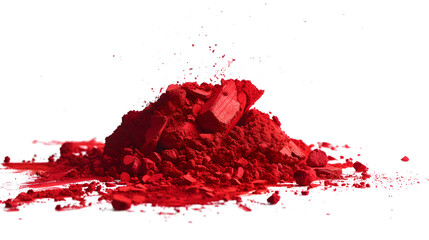 Red pile of pigment powder on a white background 